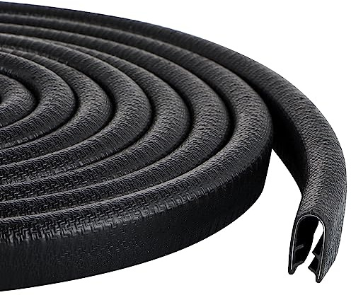 Sanbege Rubber Edge Trim Guard 10ft/3m, Adhesive Free Door Edge Protector, U Shape Edge Seal Strip with Embedded Metal Clips Fits 3/64 to 1/4 Thick Edges (Black)