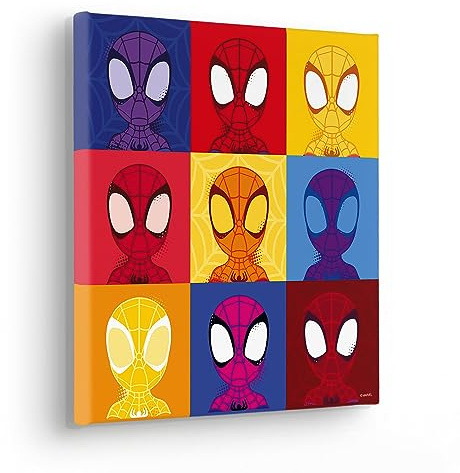 Komar Spidey Symmetry Stretcher Frame in Real Wood Frame Size 30 x 30 cm Canvas Picture Marvel Children's Room