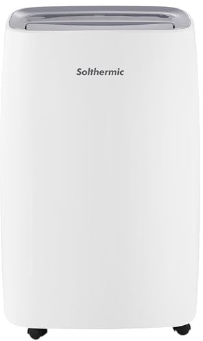 SOLTHERMIC Deshumidificador 20L/d DES-20 Electrico CON RUEDAS 2 VELOCIDADES Y TEMPORIZADOR Bajo Consumo Silencioso, Apagado Automático, Visor LED, Deposito extraíble Antihumedad,