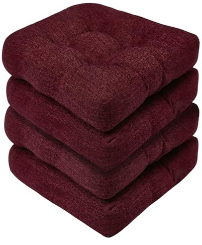Basic Beyond Chair Cushions for Dining Chairs, Non-Slip Chair Pads, Thick Seat Cushions for Dining Room Chairs, Kitchen Chair Cushions Set of 4, 17 x 17 x 4, Burgundy