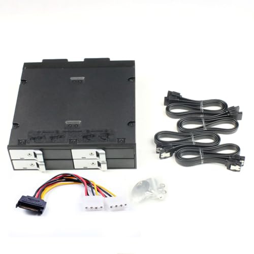 JMT 2,5 Zoll 4 Bay SATA 6Gbps Festplattengehäuse Optisches Laufwerk Mobile Rack für 12,5 mm HDD PC Laptop (Gehäuse + Lüfter + Kabelkit)