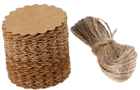 STOBOK 100 Stück Selbstgemacht Runde Gewellte Kraftpapier Anhänger 60mm Mit 10m Juteschnur Preisschilder Und Geschenkanhänger Für Hochzeit Party Verpackung Und Gepäck