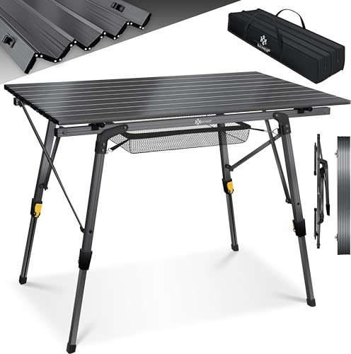 KESSER® Campingtisch faltbar Klapptisch mit Aluminiumrahmen Aufrollbare Tischplatte Falttisch klappbar Höhenverstellung 90x53cm - bis 100kg inkl. Tragetasche mit Trageband & Netztasche, Anthrazit