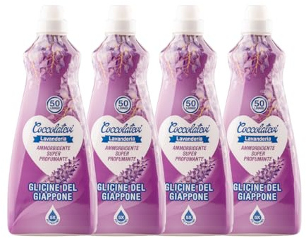 COCCOLATEVI Ammorbidente Glicine del Giappone 4 x 1250 ml, Profumo Inteso, Morbidezza Extra