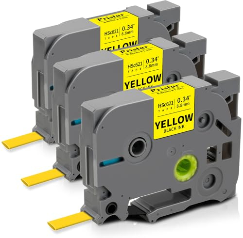 3x Pristar Kompatibel Schrumpfschlauch Ersatz für Brother Ptouch HSe-621 HSe621 HSc-621 8,8 mm Schwarz auf Gelb für Brother PT-E110VP PT-E550WSP PT-E100 PT-E300 PT-D210VP PT-D600 PT-E560BTVP