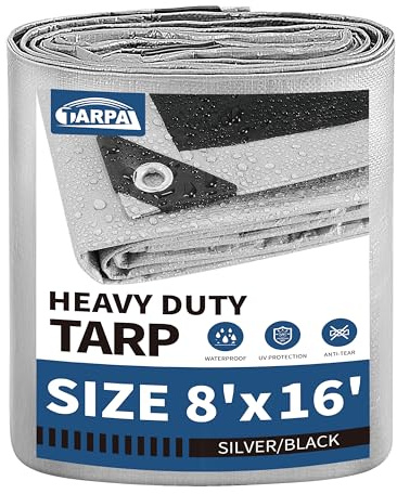 TARPAL 8x16 Feet Tarps Silver 10.5Mil Multipurpose Protective Cover Heavy Duty Tarp Waterproof,Snow or UV Protection,Durable Reinforced Edges
