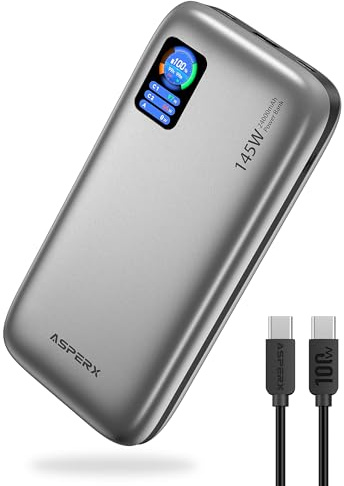 AsperX Batterie Externe de 24000mAh avec 3 Ports Puissance 145 W, Power Bank Charge Rapide, Écran Numérique, Compatible avec iPhone 15/14/13, Ordinateur Portable, MacBook, Dell, AirPods et Plus