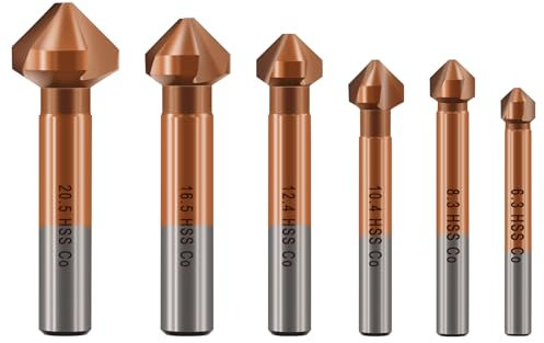 KURSTOL Fraise à Chanfreiner - M35 HSS Fraise à Noyer avec Revêtement en Cobalt pour Acier inoxydable Fer Aluminium Cuivre, 6 pièces 6,3 mm-20,5 mm Foret à Fraiser à tige Ronde