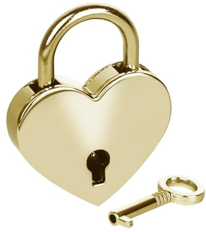 HMF Mini Deco hänglås med nyckel i hjärtform | 5,9 x 5 x 0,8 cm | guld