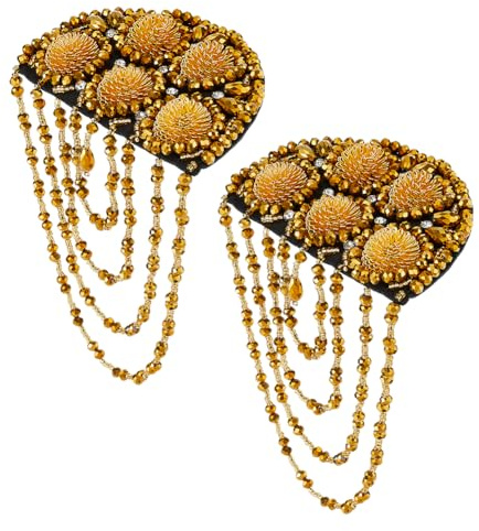 SUPERFINDINGS 2Pcs Tassel Shoulder Golden Beaded Badge Shoulder Beading Epaulettes Beading Fringe Shoulder Punk Epaulette Shoulder Brooch Pin for Accessories, 23.8cm