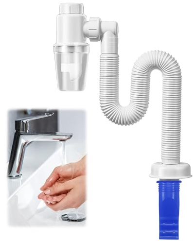 Raumsparsiphon, Flexibler Ablaufschlauch 1 1/4 Zoll Siphon, Einstellbarer Siphon Waschbecken, Geruchsdichter Flexibles Siphon, Austauschbarer Abwasserrohr, Abflussrohr mit Geruchsverschlus