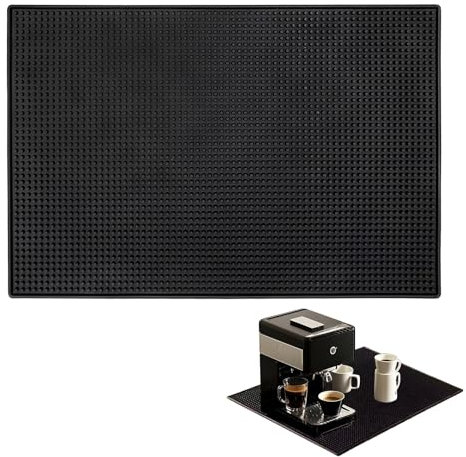 MORAINJAY Bar Service Matte Schwarz, Bar Mat 45x30cm Barmatte Silikon Trocknend Matte Zubehör Geschirr 1cm Dick für Verschüttungen Bar Club Küche Café, Rutschfest Gummi Barmatte Abtropfmatte Kaffee