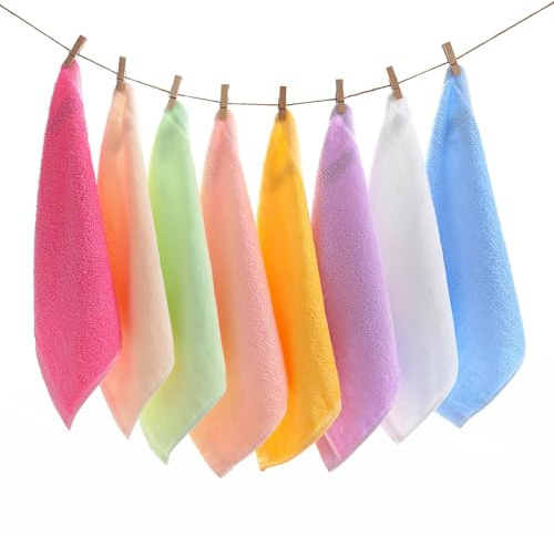 GUIGA Juego de 8 toallitas desmaquillantes,toallas faciales de fibra de carbón de bambú,tejido liso, reutilizables, para limpieza facial