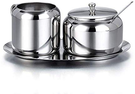 ZHZXBDGQ Sucrier en acier inoxydable, ensemble de lait et sucre, petit pot à sucre avec plateau cuillère et cuillère à sucre pour maison, cuisine, hôtel et cafés