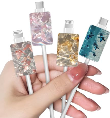 Cute Cable Charger Protector for iPhone Type-c,Pink Blue Yellow Butterfly Pattern 4 PCS Set Cable Phone Protector for Women Girls,Charging Cord Protector,Cable Chomper,Cord Saver