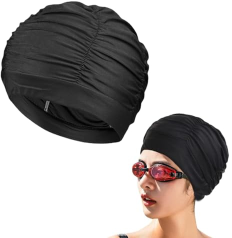 COYUN Bonnet de Bain Élastique, Bonnet de Natation en Tissu Polyester, Grand pour Cheveux Longs