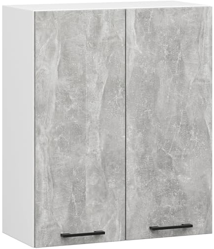 AKORD Küchen-Hängeschrank OLIWIA H720 60 cm | mit 2 Türen | Küchenschränke | Geräumig | Für kleine Küche | Für eine Küchenzeile | Als Teil eines Sets | B60 x H72 x T30 cm | 16,45 kg | Weiß & Beton