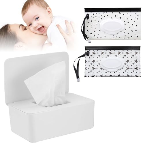 Caja Toallitas Humedas,Dispensador Toallitas Húmedas,Caja para Toallitas y 2 Bolsa Toallitas Húmedas,Reutilizables Caja Pañuelos para Servilletas