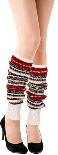 XEPST Calentadores de Piernas de Lana Para Mujeres y Niñas, Puños de Tobillo, Calcetines Altos Hasta la Rodilla sin Pies de Estilo Bohemio, Blanco