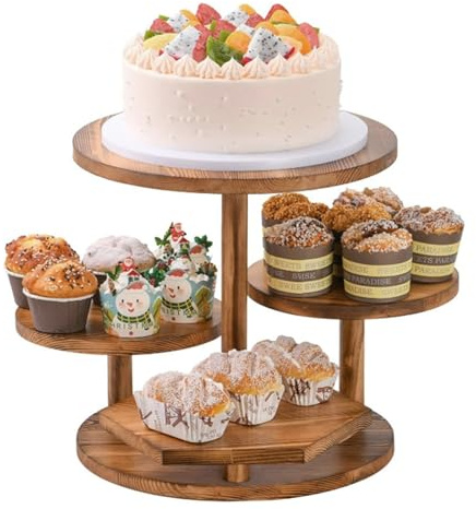 4 Tier Wooden Cupcake Stand, Dessert Cup Cake Tower Stand, Vintage Holder Pastry Display Stand, 12 Inches Tiered Serving Tray for 50 Cupcakes, for Birthday Party Wedding Christmas (Round shape)