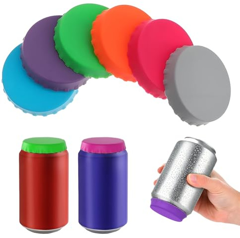 6 PCS Spill Proof Beverage Can Lids, Reusable Can Lids for Fizzy Drinks, Tin Can Covers Lid, Dust Proof Silicone Sealer Cap for Canned Beverage, Beer, Juice, Seltzer