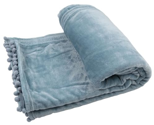 MISUVRSE Manta de franela de forro polar con borlas y flecos con pompones, manta suave, mullida, cómoda, cálida para sofá y sofá para todas las estaciones