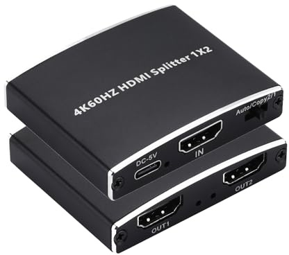 2026 Upgraded 4K@60Hz HDMI 2.0b Splitter 1 in 2 Out, 4K HDMI Splitter Duplicate Only, Support 18Gbps HDCP2.2 HDR 3D Dolby Vision, Compatible with TV Box, PS5, DVD Player