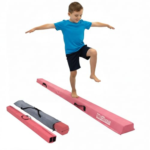 TRUTZHOLM Klappbarer Schwebebalken 210 cm | klappbar auf 105 cm | Eva-Turnbalken mit Vliesbezug inkl. Tragetasche | Balancieren, Turnen für Zuhause (Pink)