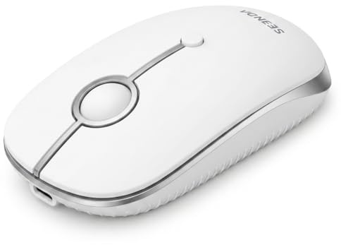 seenda MOU001 Bluetooth Maus, Leise, 3 Geräte Verbindung, Weiß-Silber | USB + Dual-Bluetooth, 3 DPI-Stufen bis 2400, ergonomisch, Symmetrisches Design, Für Windows, Mac, Android, iOS