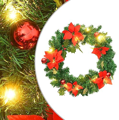 LoogCape Weihnachtskranz mit LED-Leuchten 60 cm PVC, Außen- und Innenbereich, Dekorative Kugeln, USB-Anschluss, festliche Stimmung, langlebig, wetterfest, einfache Montage
