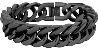 PROSTEEL Herr dam rostfritt stål kubanskt kedjearmband, guldpläterat svart, kubanska armband kedjor 8 mm/12 mm/17 mm bredd, 19 cm/21 cm/23 cm längd, 21 cm, rostfritt stål, ingen ädelsten