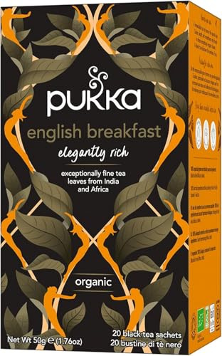 Pukka Herbs | Elegant English Breakfast Organic Tea Box | Black Tea | One Cup | Perfect For A Refreshing Uplift | 4 Packs | 80 Plant Based Biodegradable Tea Bags