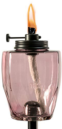 TIKI Adjustable Flame 64 Glass Torch – Pink Decorative Lighting for Outdoor Lawn, Patio & Garden | Includes Snuffer & Long-Lasting Wick | Weather-Resistant Design