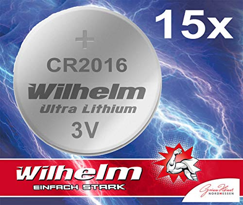 Wilhelm CR2016 Lithium Knopfzellen 3V – 90 mAh, ø20 x 1,6 mm – 15 Stück