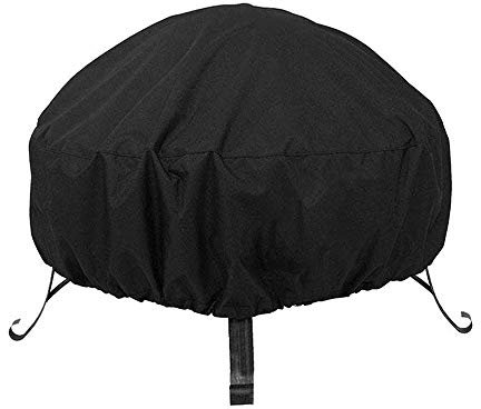 MeteorFlying Round Fire Pit Cover Garden Patio Protective Cover Breathable Waterproof Dustproof Heavy Duty Furniture Covers for Stove (85x40cm, Black)