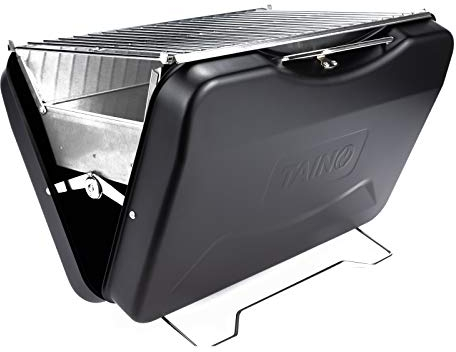 TAINO MOX Holzkohlegrill BBQ Koffergrill Camping-Grill Kohlegrill Retro-Stil klappbar Griller tragbar mobil Schwarz