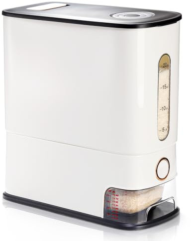 ZEAYEA Large Rice Holder Dispenser, 25 Lbs Grain Storage Container with Lid and Measuring Cup, Household Cereal Food Dispenser Rice Bucket for Kitchen Pantry Soybean Corn Dry Food Organization
