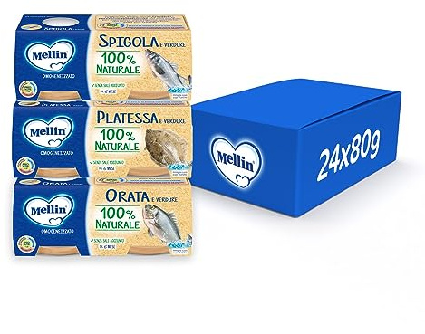 Mellin Omogeneizzati, Mix Gusti Pesce con Verdure, 100% Naturale, 12x80g