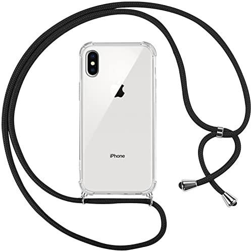 Pnakqil Handykette für iPhone XS/X Hülle mit Band, Transparent Weich Silikon Case mit Kordel Necklace, Durchsichtig Anti-Fall Schutzhülle für iPhone XS mit Lanyard, Schwarz