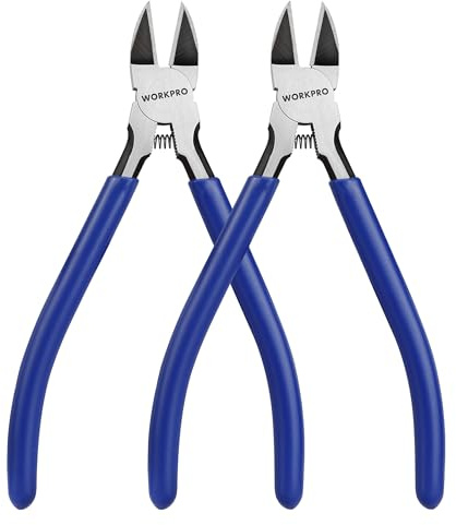 WORKPRO 2 Pack Wire Cutters, 6 Inch Precision Flush Cutters, Spring Loaded Side Cutting Pliers, Sharp Diagonal Cutters for Crafts, Jewelry Making, Electronics