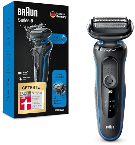 Braun Series 5 Regolabarba Uomo, Rasoio Elettrico Barba, EasyClean, Wet&Dry, Ricaricabile, Rasoio A Lamina Senza Fili, Idea Regalo, 51-B1000s Blu