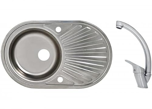 Edelstahleinbauspüle Edelstahlspüle Spüle 78 x 48 cm Oval 1 Becken Küchenspüle Einbauspüle Waschbecken inklusive Mega Armatur