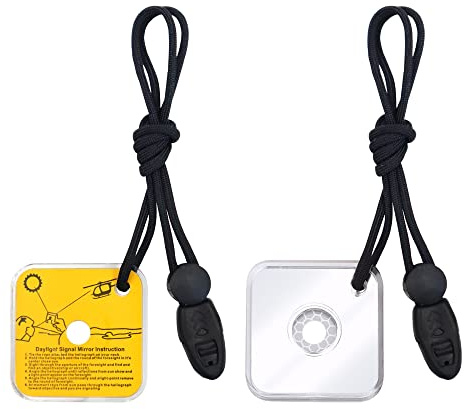 Lot de 2 Miroir de Signalisation avec Sifflet, Acrylique Réfléchissant d'urgence, Sauvetage Survie Réfléchissant Miroir, Portable Utilitaire Auto-Assistance Dispositif pour Randonnée, Camping