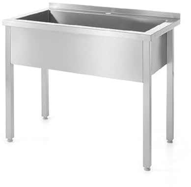 HENDI Fregadero de cocina, sencillo, rectangular, profundidad: 300mm, soldado, patas ajustables, orificio del grifo ø30mm, desagüe ø52mm, fregadero industrial, 1000x600x(H)850mm, acero inoxidable