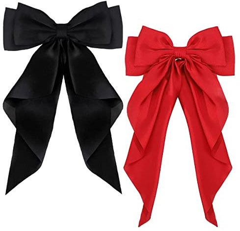 ZEVONDA 2 st stora båghårklämmor - Stor Bowknot hårnål hårklämma med lång silkeslen satin svans hår Barrettes tillbehör för flickor kvinnor