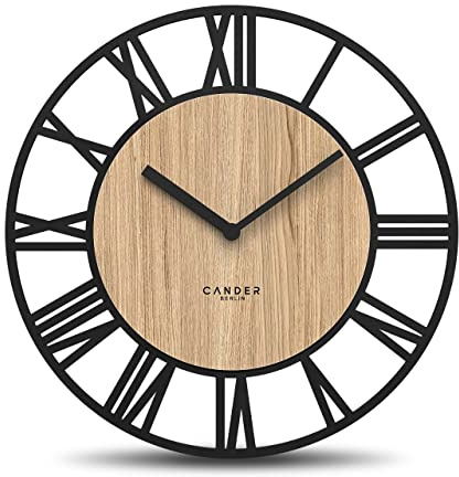 Cander Berlin MNU 2740 R XXL Holz-Wanduhr 40 cm lautlos modern Eichenfurnier ohne Tickgeräusche Küche Wohnzimmer analog Vintage