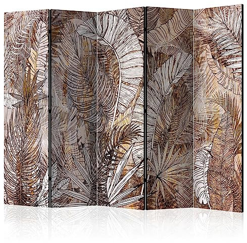 decomonkey Paravent Raumteiler Innen Pflanzen 225x172 cm 5 Teilig Einseitig Room Divider Wall Raumteiler Stehend Trennwand Sichtschutz Spanische Wand Sichtschutzwand Wohnzimmer Holz Laub Natur