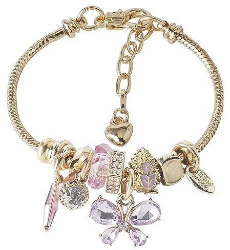 DS Charm Bracelets for teen girls exquisite cute cartoon friendship bracelet Gold Stainless Steel Bangle birthday Gift box Adjustable little girls kids jewelry holiday gifts (GOLD-1)