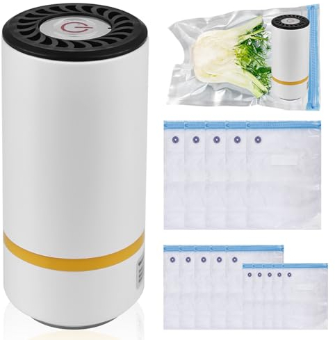 Máquina de envasado al vacío con 15 bolsas: dispositivo de envasado al vacío para alimentos, mini sistema de embalaje