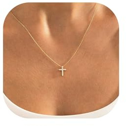 MONOZO Gold Cross Necklace for Women - 14K Gold Plated Cross Necklace Dainty Diamond Cross Pendant Necklace Gold Cross Necklaces for Women Trendy Gold Jewelry for Women